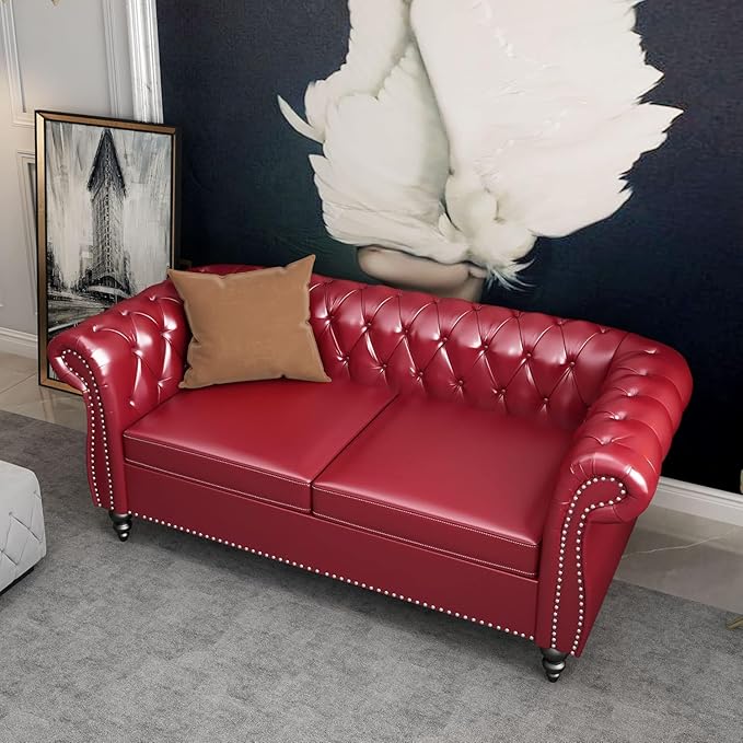 Mid-Century 2 Seater Sofa, Faux Leather Loveseat
