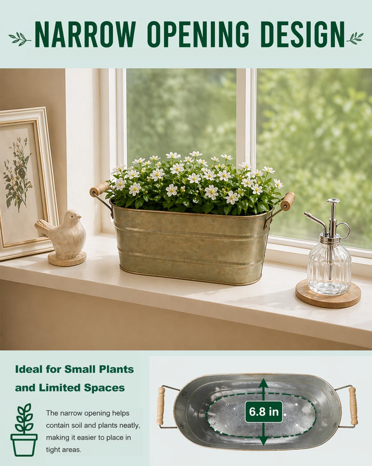 vensovo 15 Inch Galvanized Planters for Outdoor Plants - 3 Pcs Rustic Large Metal Flower Buckets with Drainage & Plug, Farmhouse Style Oval Planter Containers with Handles, Great for Home Decor