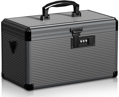 Medicine Lock Box with Code, Locking Medicine Box with Removable Tray & Pocket Bag, Portable First Aid Box for Home, 14 * 8.85 * 7.5 Inch (Black)
