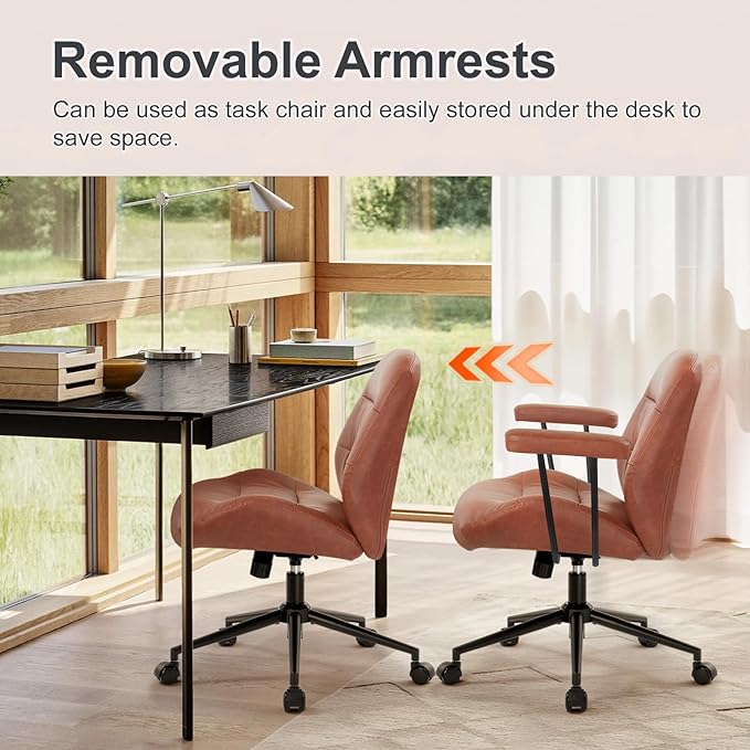 IWMH Leather Office Chair with Removable Armrests，Mid-Back Ergonomic Desk Chair