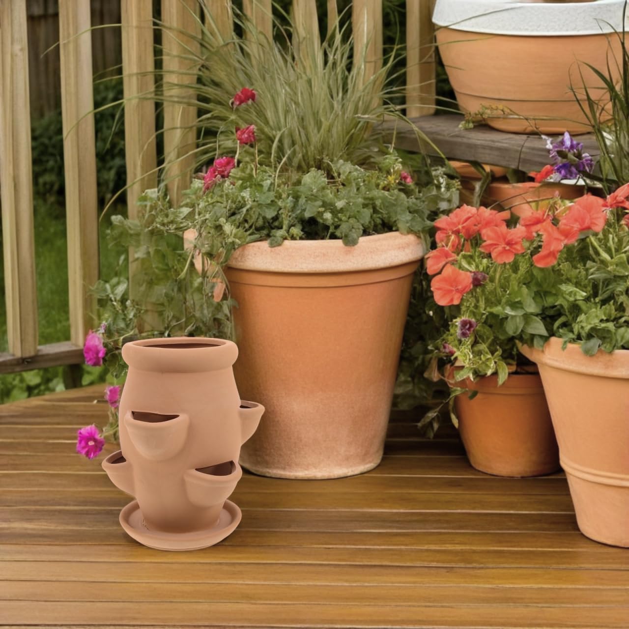 POPETPOP Strawberry Tower Planter : Multi Pocket Strawberry Terracotta Planter Pot Smart Plant Pot for Succulents Flowers, 7.47X5.89X5.89in