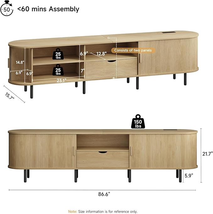 ONBRILL 86.6" TV Stand with Power Outlet