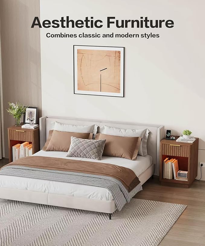 Akxomel Fluted Nightstand, Wooden Night Stand