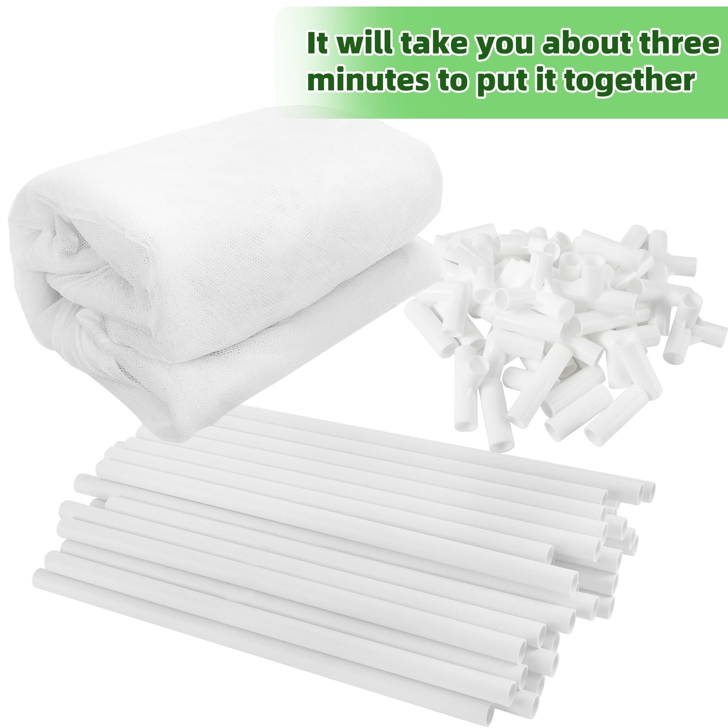 warmfarm 72 * 33 * 30 in Detachable Crop Cages for Garden, Plant Protection Tent with Garden Netting for Vegetables Fruits Flowers,Mesh Plant Covers for Outdoors White