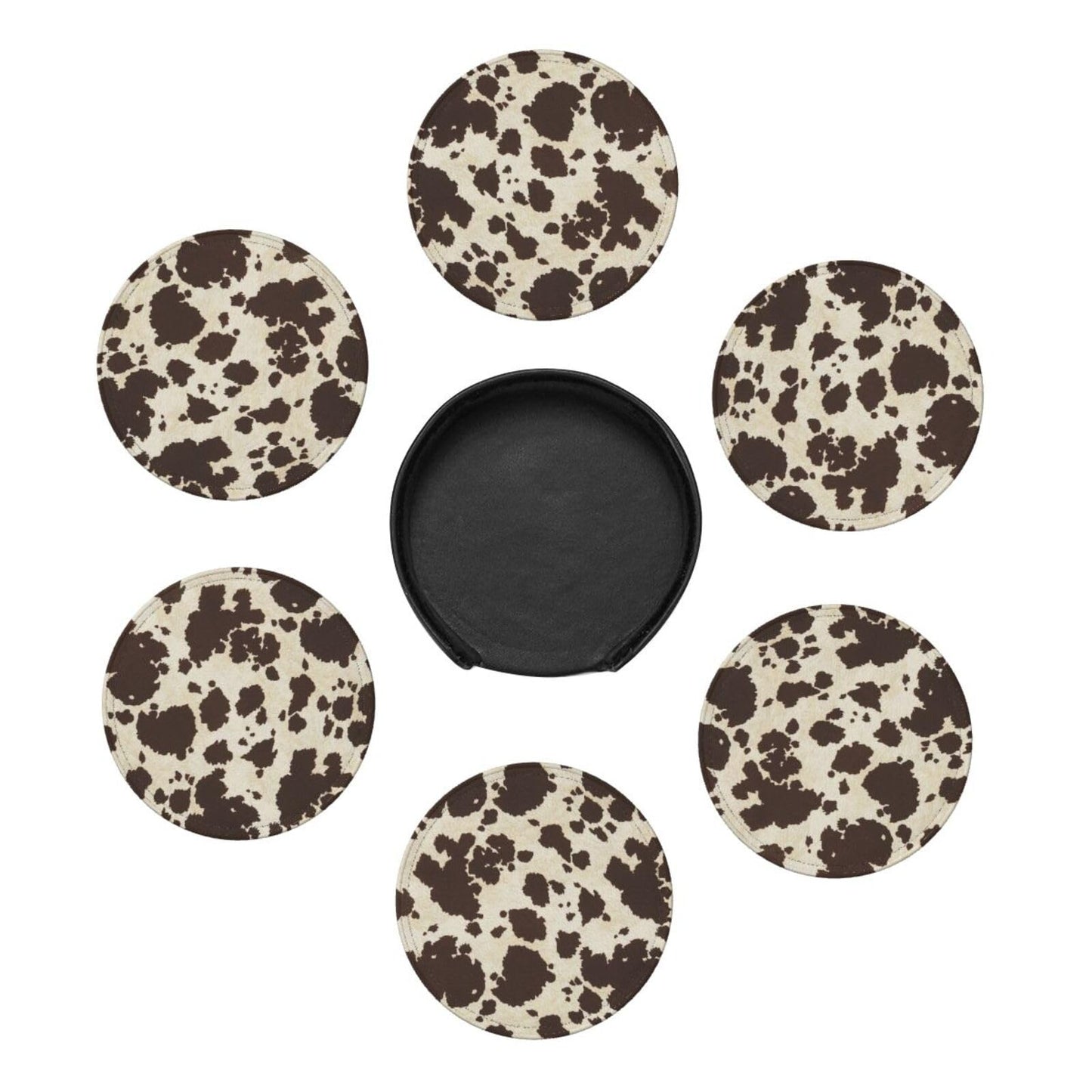 6 Pack Cute Cow Print Coasters, 4 inch Cow Print Coasters with Holders, Cute Cow Coasters for Women Men