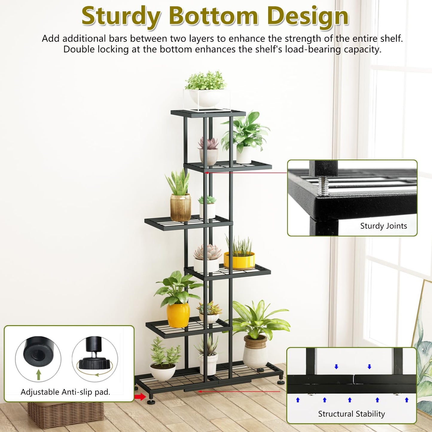 Metal Plant Stand, 6 Tier 12 Potted, Upgrade Multiple Plant Rack Shelf Organizer, Indoor Planter Display Shelving Unit for Patio Garden Corner Balcony Living Room