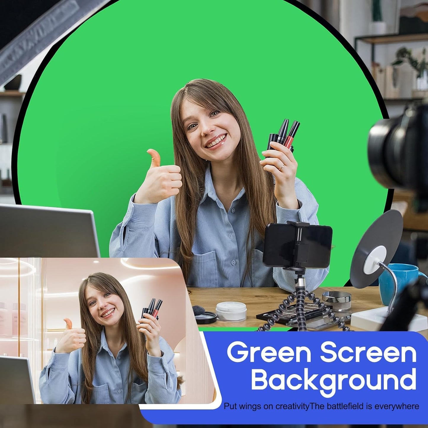 Portable Green Screen Chair, 57 in Greenscreen Backdrop with Stand Double Sided Foldable Green Background, Chroma Key, for Photography Streaming Gaming Photo Zoom Video Chats and Meeting