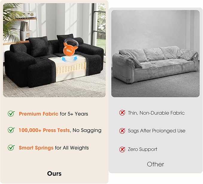 83.5" Boneless Loveseat with 2 Ottoman, Cloud Comfy Sofa Bed, Modular Sofa