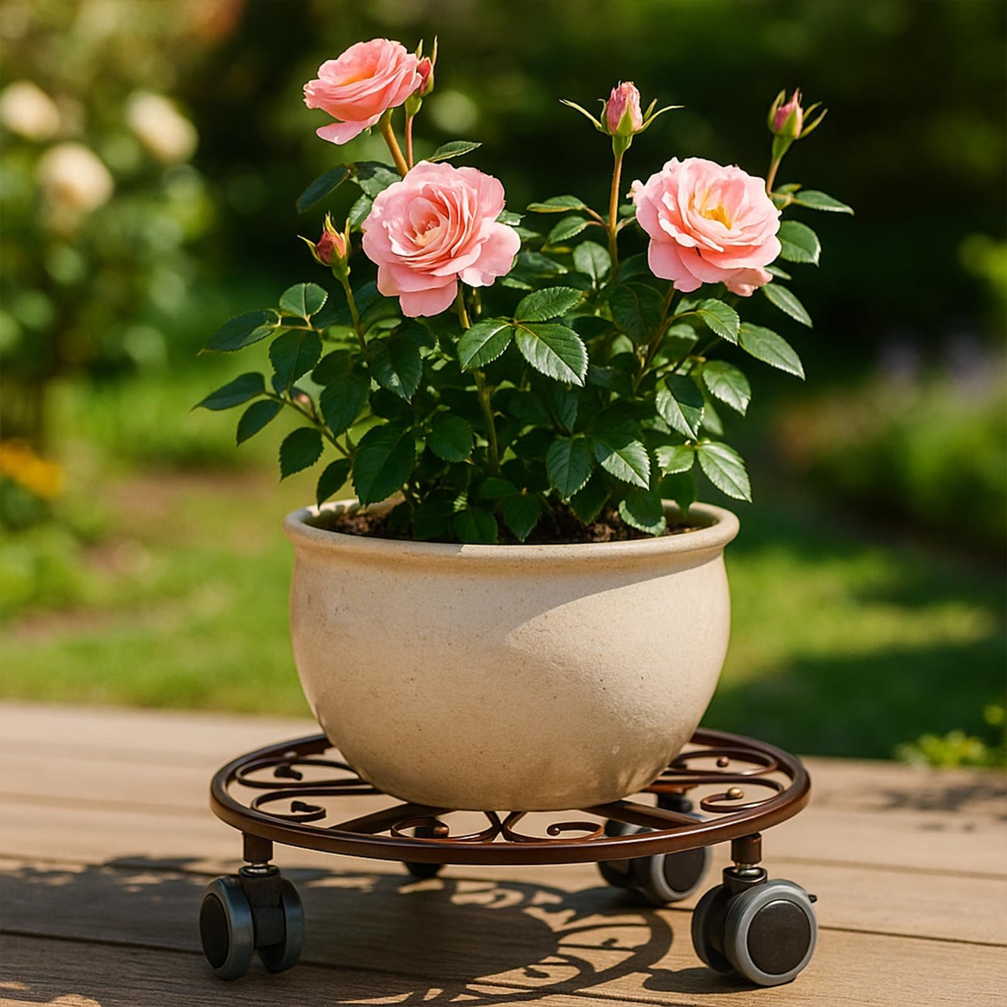 5 Pack Plant Caddy with Wheels Heavy Duty 13.5 Inches Metal Plant Stand with Wheels Plant Dolly Rolling Plant Stand Plant Roller with Casters for Indoor and Outdoor, Bronze