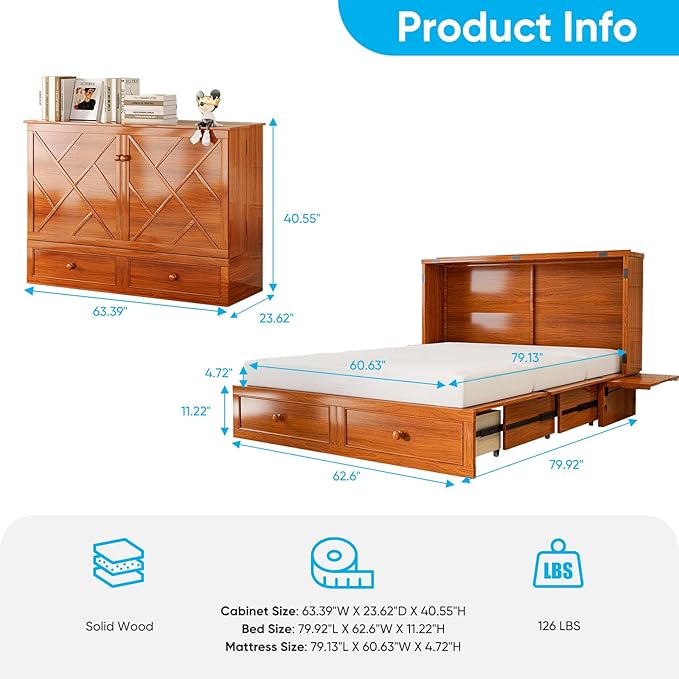 Mjkone Murphy Bed Queen, Cabinet Murphy Bed