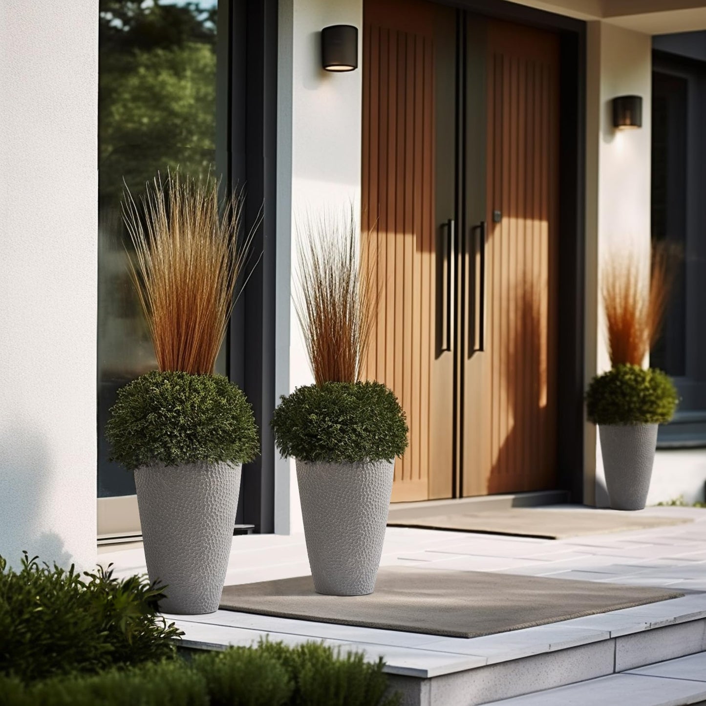 LA JOLIE MUSE 20 inch Tall Planters Set of 2, Tall Round Planters for Outdoor Plants, Grey Flower Pots for Front Door,Patio and Deck,Honeycomb.