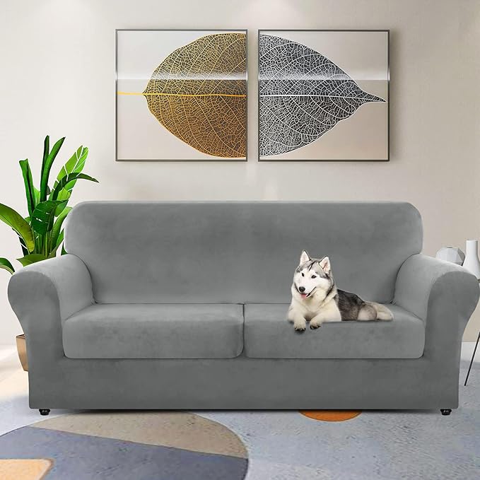 ZNSAYOTX Oversized Velvet 3 Piece Couch Cover