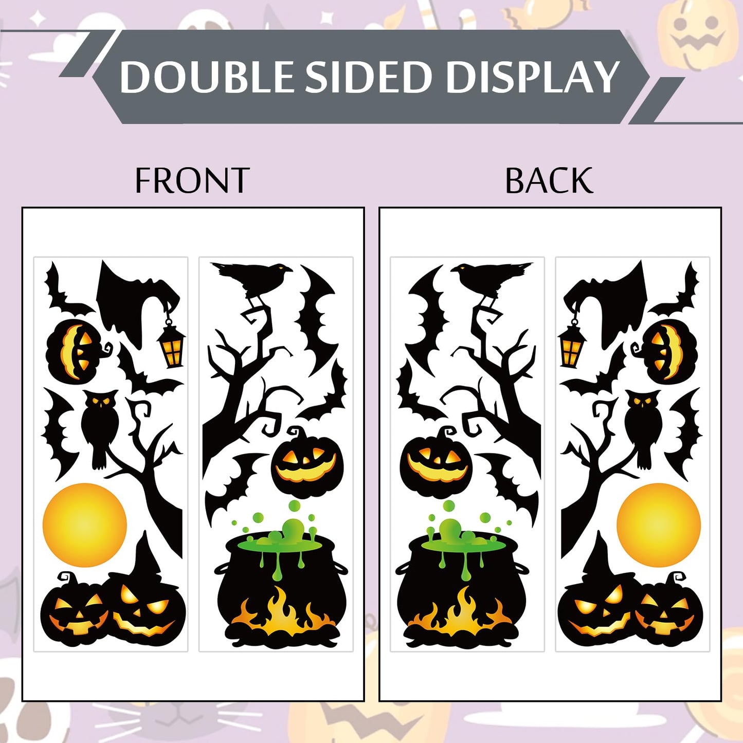 JarThenaAMCS Extra Large Halloween Window Clings Witch Black Bat Cauldron Window Stickers Hocus Pocus Double-Sided Glass Decal for Indoor School Home Office Party Decor Supplies, 4 Sheets