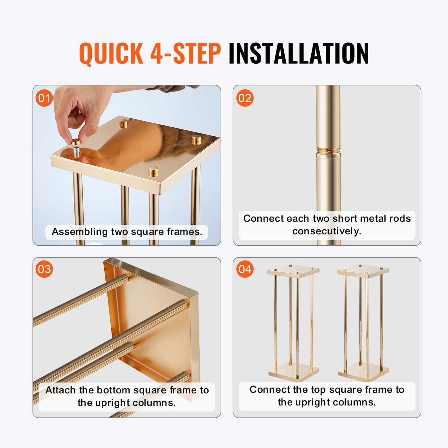 Happybuy 4PCS Gold Metal Column Wedding Flower Stand, 23.6-inch High with Metal Laminate, Cylindrical Vase Geometric Centerpiece Display Stands for Event, Reception & Party Decoration