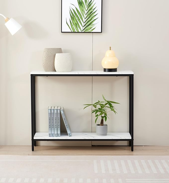 loglus Console Table for Entryway, Faux Marble MDF Sofa Table