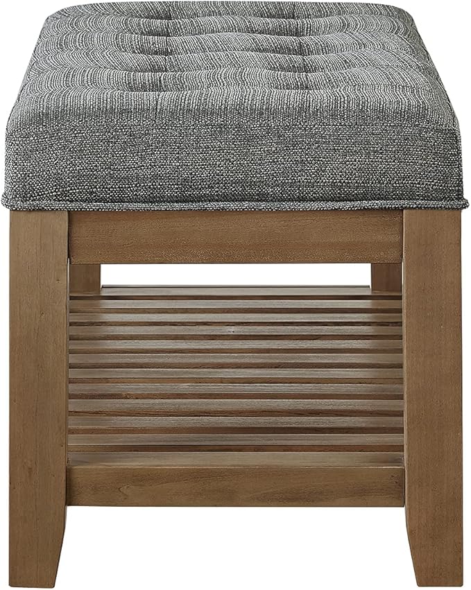 24KF Large Rectangular Upholstered Tufted Linen Fabric Ottoman Bench, Padded