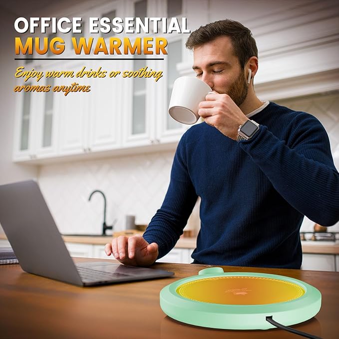 Fast Heating Mug Warmer - 4 Temp Settings & 1-12H Timer, Coffee Cup Warmer Plate for Desk Auto Shut Off, Ideal Beverage Warmer Gift for Coffee, Tea, Milk (Green)