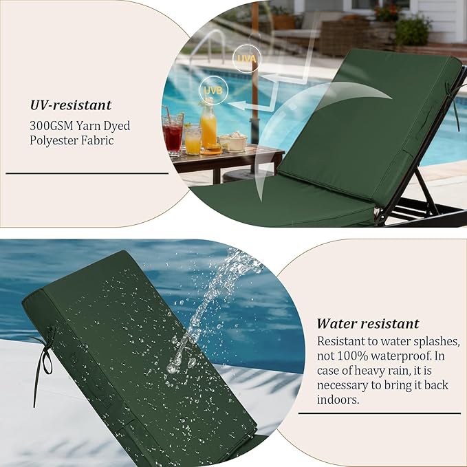 72x21x4in Lounge Cushions for Outdoor Furniture, Outdoor Lounge Chair Cushions
