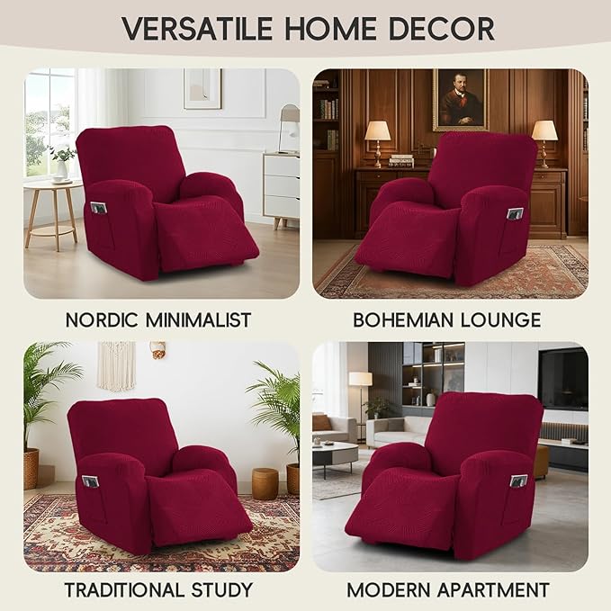 Oversized Recliner Chair Covers, 4-Piece Stretch Geometric Strokes Jacquard