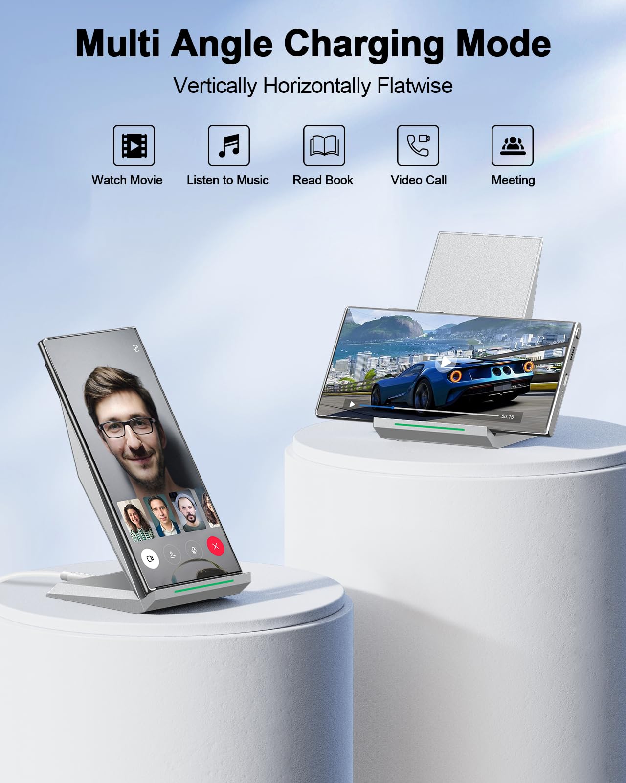 Fast Wireless Charger, NANAMI Wireless Charging Stand Compatible iPhone 17/17 Air/17 Pro/16/16 Plus/15/14/13/12, Desktop Charger Dock Phone Charging Stand for Samsung Galaxy S26/S25/S24/S23/S22/S21