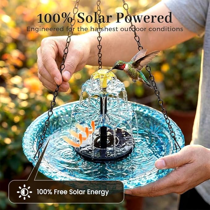 Solar Cascade Hanging Bird Bath Fountain,Solar Powered Cascade Hanging Bird Bath Fountain with Solars Pump,for Outdoor and Gardens (Gray)