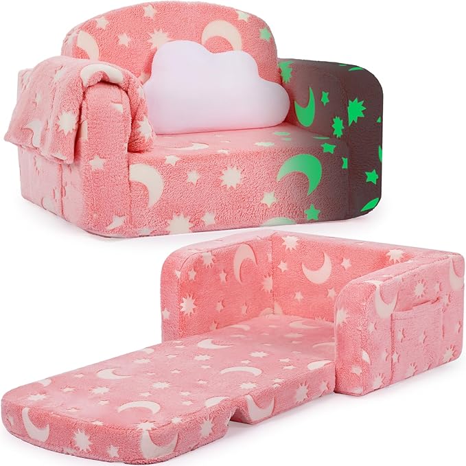 Kids Couch, 2-in-1 Soft Toddler Couch Fold Out