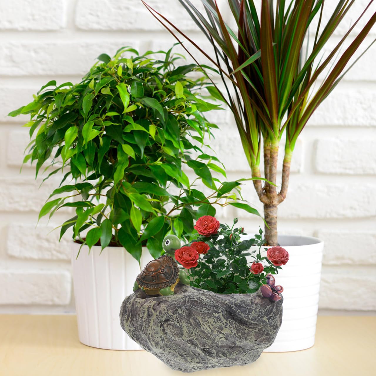 VANZACK Turtle Planter - Unique Resin Flower Pot for Succulents & Garden Decor, Cute Animal Planter for Patio, Balcony, or Outdoor Decoration (5.3x4.9 Inch)