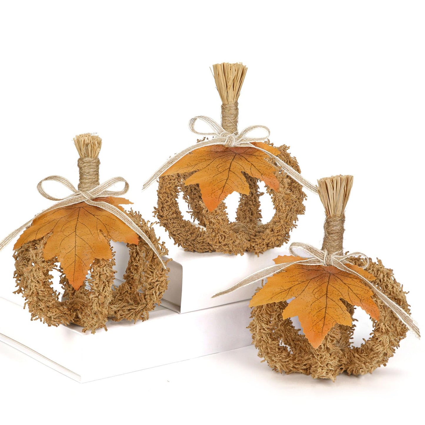 Fall Pumpkin Decorations for Home, Hollow Foldable Fake Pumpkins, Faux Small Pumpkins for Decorating, Artificial Fabric Pumpkin for Autumn Harvest Thanksgiving Halloween Centerpiece, Deep Brown 3PCS