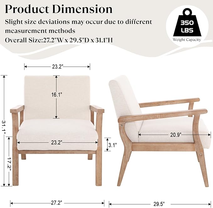 BESTANO Accent Chair Mid Century Modern Armchair, Linen Upholstered Living Room