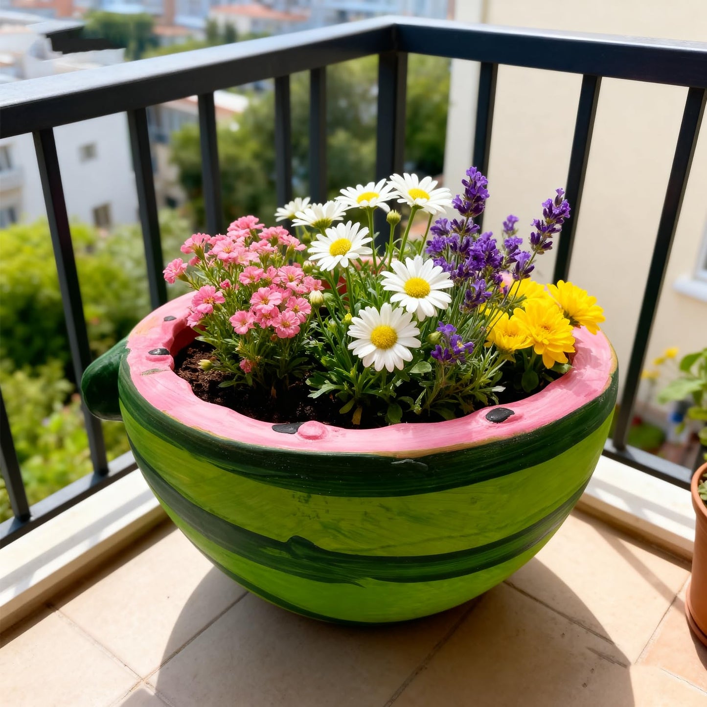 LOTIKOU 7'' Watermelon Pot, Cute Watermelon Shaped Pot, Fruit Ceramic Vase, Funny Fruit Ceramic Planter for Indoor Plants, Balconies, Patio Spaces