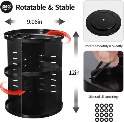 seinlife 360 Rotating Makeup Organizer,DIY Adjustable Spinning Holder,Foldable Cosmetic Storage Display box,Large Capacity Make up Caddy Shelf,Fits Countertop Vanity and Bathroom (BLACK)