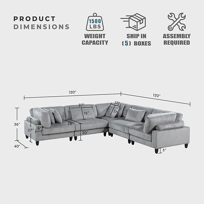 Lexicon 120 Inch Modular Sectional Sofa