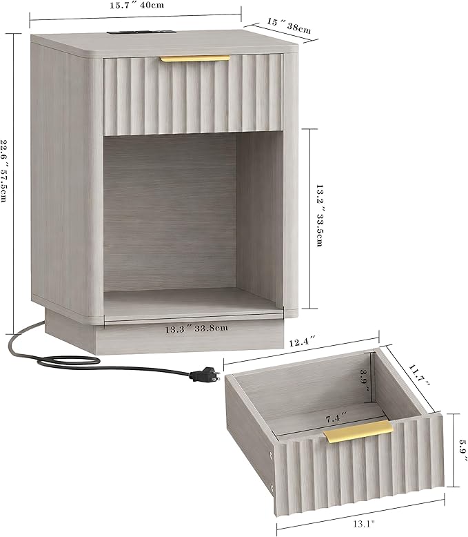 Akxomel Fluted Nightstands Set of 2, Wooden Night Stand