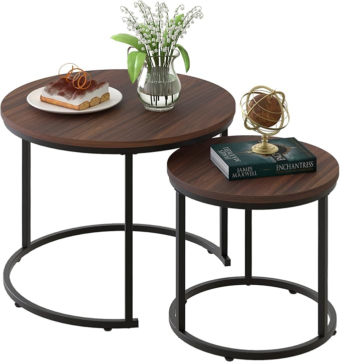 aboxoo Coffee Table Nesting Side Round Set of 2 End Table Top Sturdy Metal