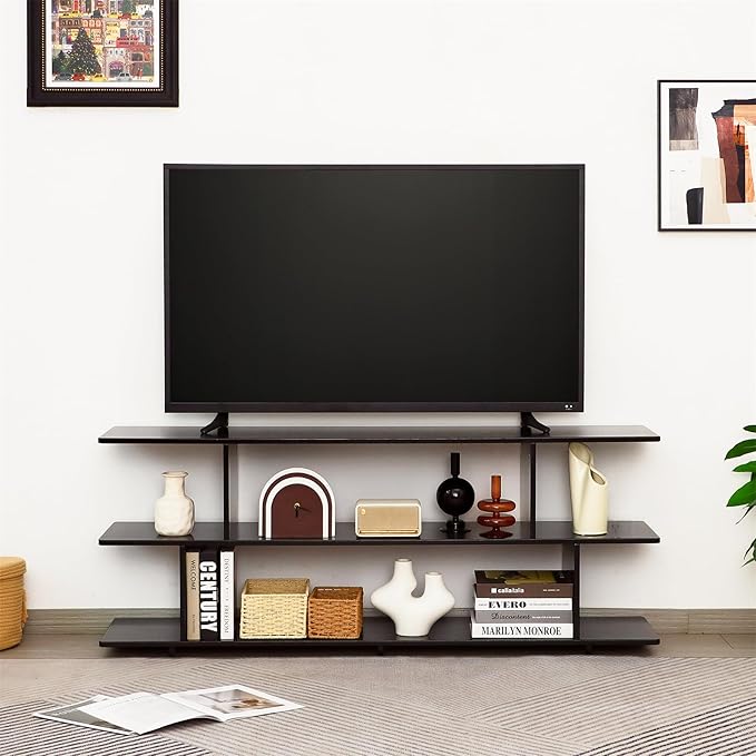 Bamboo TV Stand for TVs up to 65", 3 Tier Accent Entertainment Center