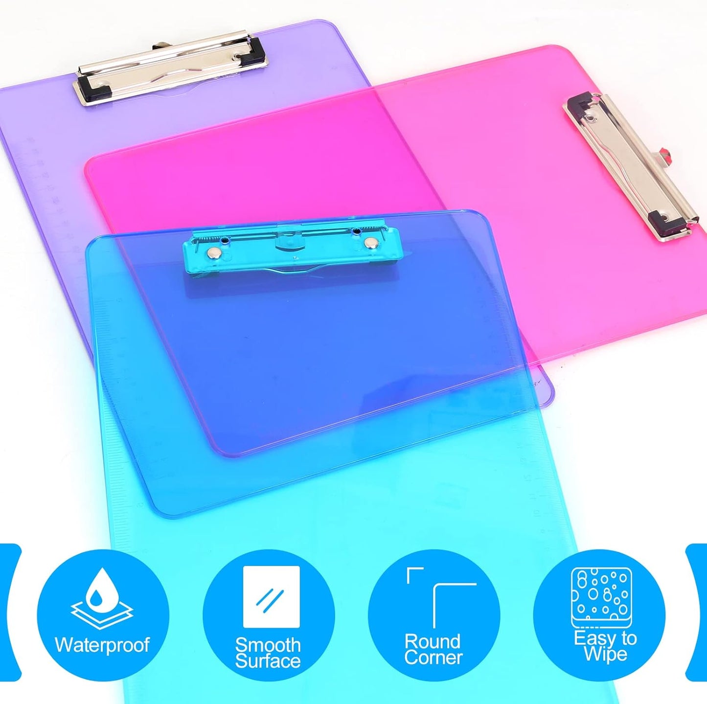 Clipboards, HERKKA 15 Pack Plastic Clipboards Low Profile Clip Standard A4 Letter Size, Office Supplies Classroom Supplies