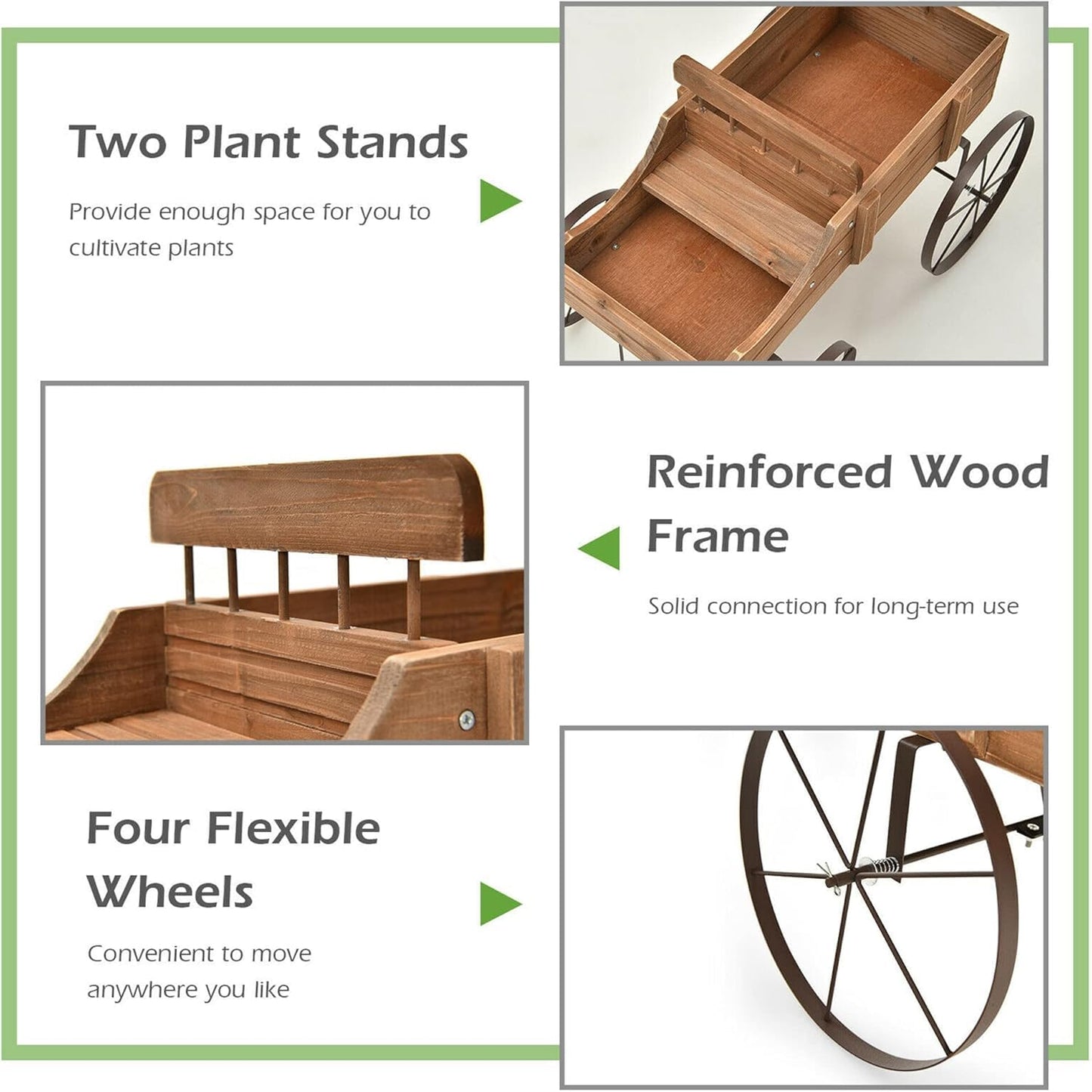 DORTALA Wood Wagon Planter, Outdoor Garden Flower Planter Cart with Wheels, Small Decorative Wood Raised Bed Plant Pot Box Stand for Backyard, Patio, Balcony, Natural
