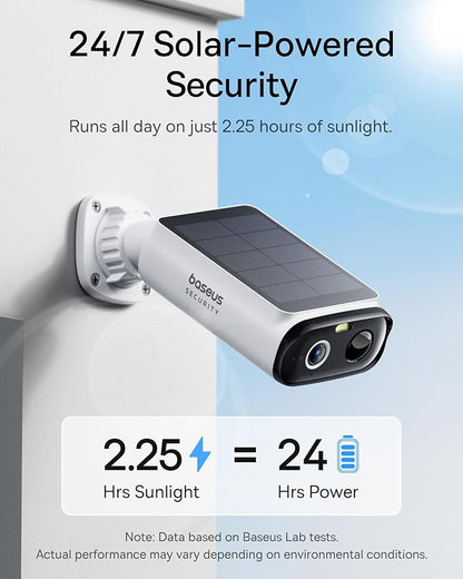 Baseus Solar Security Cameras Wireless Outdoor S1 Lite, 2K QHD Solocam, Continuous Power, Color Night Vision, AI Human Detection, IP67, No Monthly Fee, Local Storage, Works with Alexa & Google Home