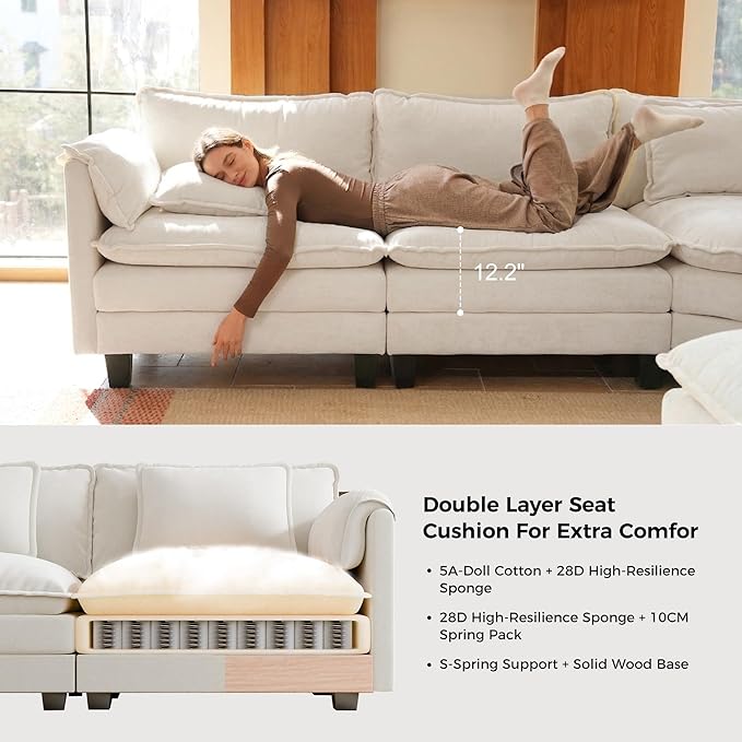 ELUCHANG 114" Oversized V-Shaped Cloud Couch Modular Sectional Sofa