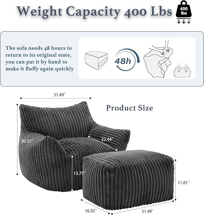 Gericco Oversized Bean Bag Chaise Lounge Chair Indoor