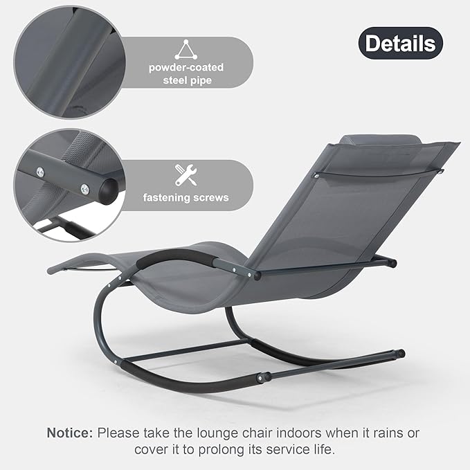 Outdoor Lounge Chair with Pillow, Pool Chaise Lounge Chair Set of 2