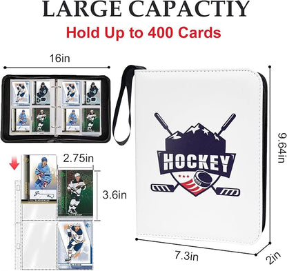 400 Pockets Hockey Card Binder for Hockey Trading Cards 2024 2025 2026 Collectors,Portable Waterproof Card Storage Book with Removable Sleeves,Compatible with Hockey,Football,Sports Game and TCG Cards