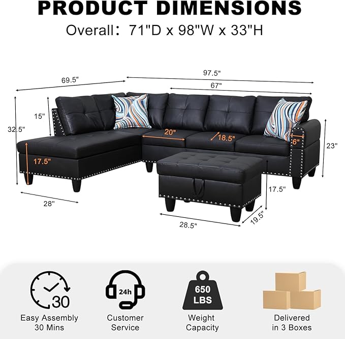 Wakefit Sectional Sofa Couch, Modern 4-Seaters Living Room Furniture Sets