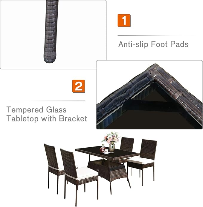 Tangkula 10 Pieces Wicker Patio Dining Set, Outdoor Rattan Table & Chairs Set