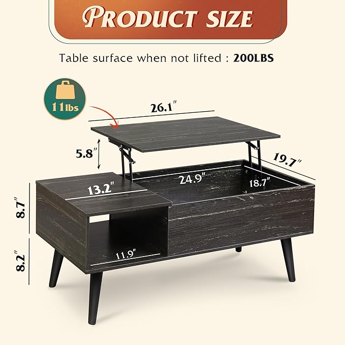 WLIVE Coffee Table for Living Room, Lift Top Coffee Table