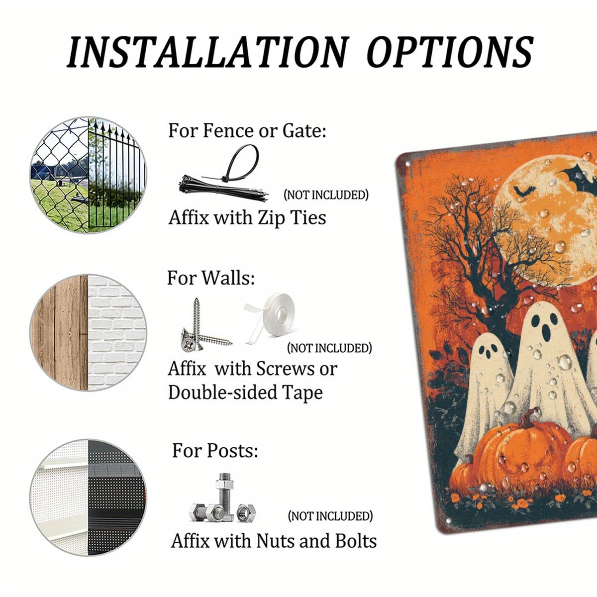 Halloween Three Ghosts Full Moon Pumpkin Spooky Retro Metal Tin Sign Wall Art Decor for Home Farmhouse Front Door Halloween Party Indoor Outdoor 8x12 Inch