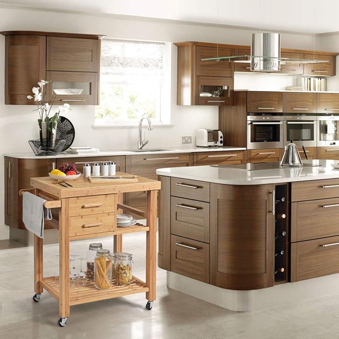 Giantex Kitchen Island, Bamboo Island Cart, Kitchen Trolley Cart on Wheels