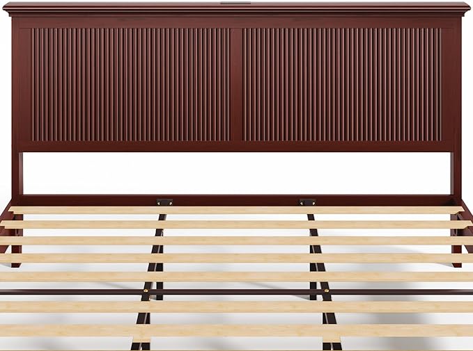 Lifezone King Bed Frame with Headboard, Solid Wood Bed Frame King Size with