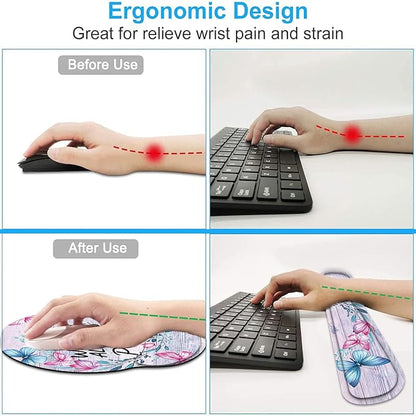 Keyboard Wrist Rest and Mouse Wrist Rest Pad with Cup Coaster,Made of Memory Foam,Ergonomic Support,Easy-Typing and Pain Relief,for Gaming Office Home Computer,with God All Things are Possible Floral