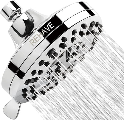5.1-Inch Rainfall Shower Head with 63 Jets, 8 Spray Modes - Chrome Finish, Brass Angle-Adjustable, Anti-Clogging Silicone Nozzles